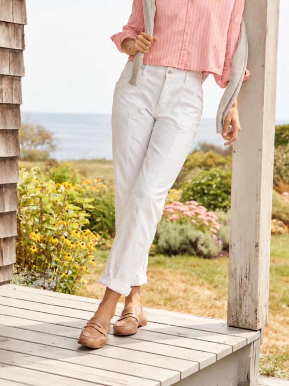 WHBM 100% Cotton Mid-Rise Girlfriend Pants Women's Size 12, White - Picture 2 of 14